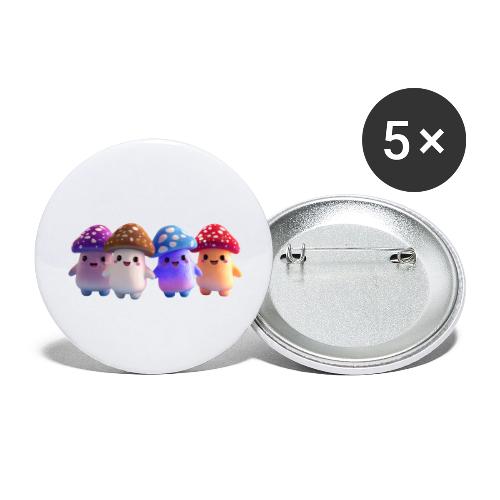 Colorful Cartoon Mushroom Quartet - Buttons large 2.2'' (5-pack)
