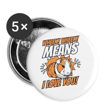 Wheek Means I Love You Cavy Caviidae Long Hair - Buttons large 2.2'' (5-pack) - white