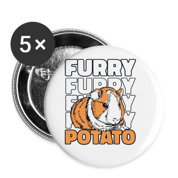Furry Potato Cavy Caviidae Long Hair Guinea Pigs - Buttons large 2.2'' (5-pack) - white