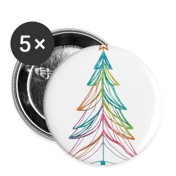 Merry Christmas Pine Tree Drawing Print - Buttons large 2.2'' (5-pack) - white