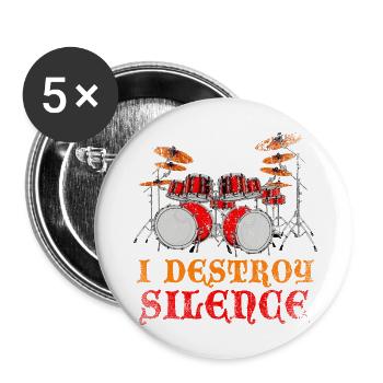 Drum Kit Drummer Retro I Destroy Silence Drums - Buttons large 2.2'' (5-pack) - white