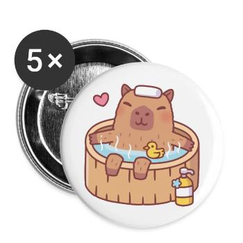 Cute Capybara And Ducky Relaxing In Hot Bath - Buttons large 2.2'' (5-pack) - white