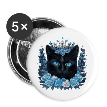 Black cat with blue flowers - Buttons large 2.2'' (5-pack) - white