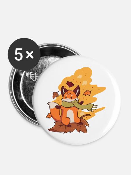 Cute Fox In Autumn Fox Forest Animal - Buttons large 2.2'' (5-pack) - white