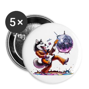 Disco Guitar Husky dog - Buttons large 2.2'' (5-pack) - white