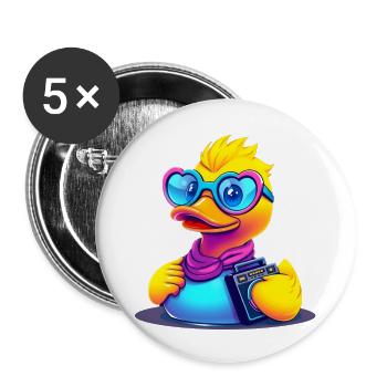 Happy Ducky in Heart Glasses - Buttons large 2.2'' (5-pack) - white