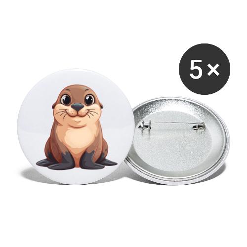 Smiling Cartoon Brown Sea Lion - Buttons large 2.2'' (5-pack)