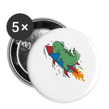Dino on a Rocket Dinosaur Reptile - Buttons large 2.2'' (5-pack) - white