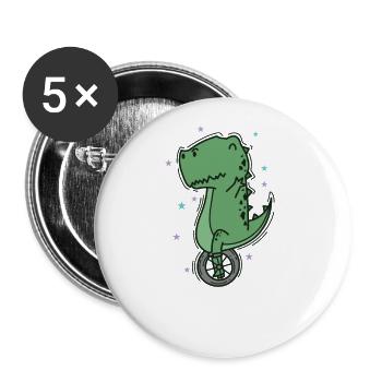 Dino riding a Unicycle Dinosaur Reptile - Buttons large 2.2'' (5-pack) - white