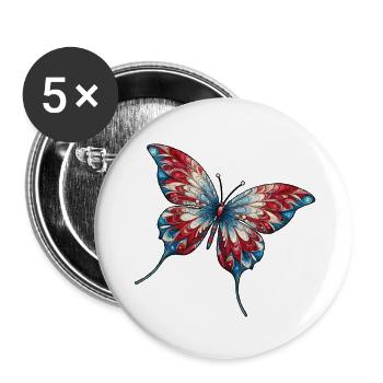A butterfly with red white and blue patterned wing - Buttons large 2.2'' (5-pack) - white