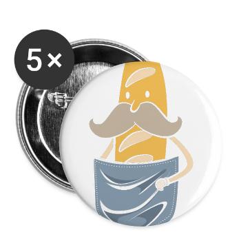 French Bread Baguette Bread Man - Buttons large 2.2'' (5-pack) - white