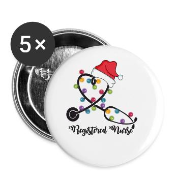Stethoscope Xmas Lights Santa Hat - Buttons large 2.2'' (5-pack) - white