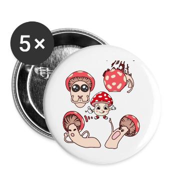 Funny Mushroom Expression Pack - Buttons large 2.2'' (5-pack) - white