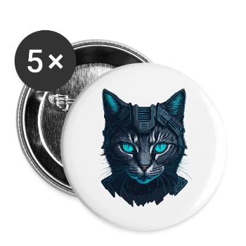 Futuristic Cat portrait - Buttons large 2.2'' (5-pack) - white