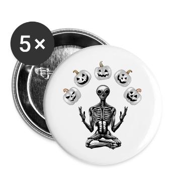 Alien Skeleton Juggling (Levitating) Moon Pumpkins - Buttons large 2.2'' (5-pack) - white