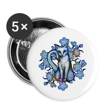 Blue Flowers Cat - Buttons large 2.2'' (5-pack) - white