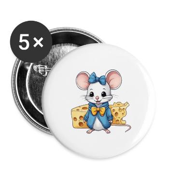 Cute mouse with cheese - Buttons large 2.2'' (5-pack) - white