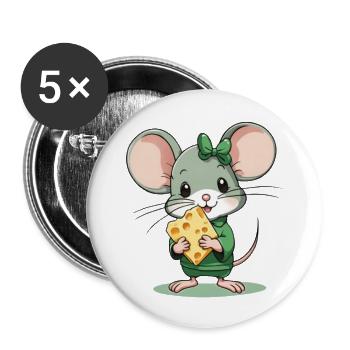 Cute mouse with cheese - Buttons large 2.2'' (5-pack) - white