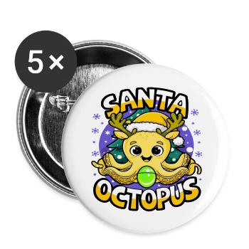 Santa Octopus 001 - Buttons large 2.2'' (5-pack) - white