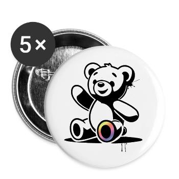 Stencil Teddy with rainbow accent - Buttons large 2.2'' (5-pack) - white