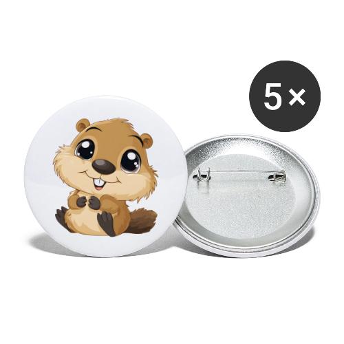 Adorable Cartoon Baby Beaver with Big Eyes - Buttons large 2.2'' (5-pack)