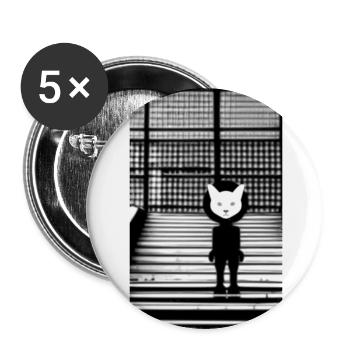 White Cat in Hoodie Standing on the Steps - Street - Buttons large 2.2'' (5-pack) - white