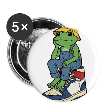 Frog in Overalls on a Sneaker - Buttons large 2.2'' (5-pack) - white