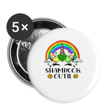 St Patricks Day Girls Shamrock Cutie Unicorn - Buttons large 2.2'' (5-pack) - white