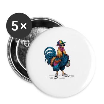Tala Huhn - Cool Rooster with Shades and Sneakers - Buttons large 2.2'' (5-pack) - white