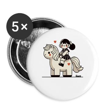 Cute Girl on Pony - Buttons large 2.2'' (5-pack) - white