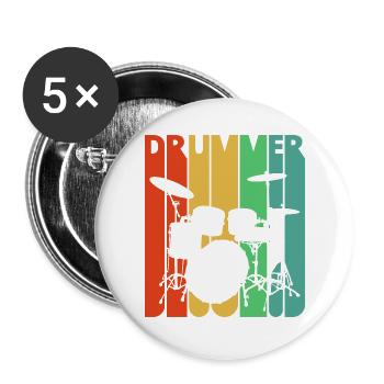 Vintage Retro Drummer. Drumming Kit. Rock 'N' Roll - Buttons large 2.2'' (5-pack) - white