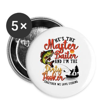 Master Baiter Dirty Hooker Funny Fishing - Buttons large 2.2'' (5-pack) - white