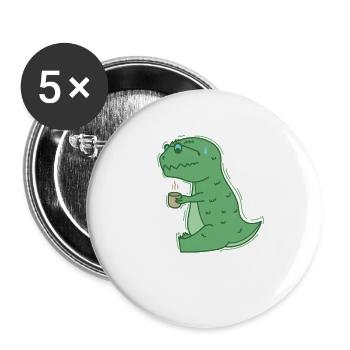 Dino drinking Coffee Dinosaur Reptile - Buttons large 2.2'' (5-pack) - white