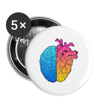 Gradient Heart mixed with a Brain - Buttons large 2.2'' (5-pack) - white