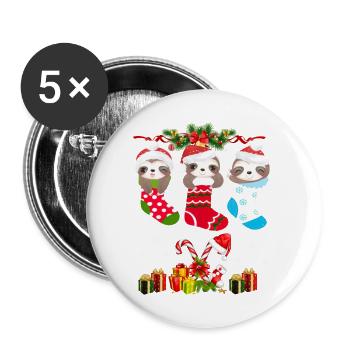 Sloth Christmas Sock Sloth Santa Hat Lights Xmas - Buttons large 2.2'' (5-pack) - white