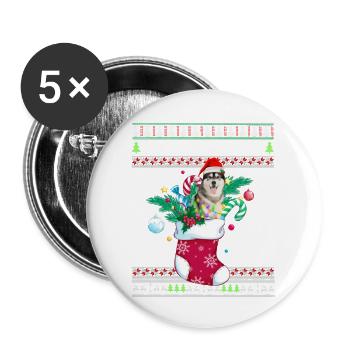 Merry Christmas Siberian Husky Dog In Sock Funny - Buttons large 2.2'' (5-pack) - white