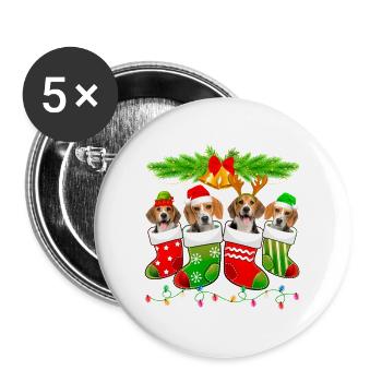 Cute Beagle Dog In Sock Christmas Santa Xmas Dog - Buttons large 2.2'' (5-pack) - white