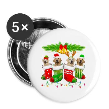Cute Golden Retriever Dog In Sock Christmas Santa - Buttons large 2.2'' (5-pack) - white