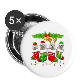 Cute Maltese Dog In Sock Christmas Santa Xmas Dog - Buttons large 2.2'' (5-pack) - white
