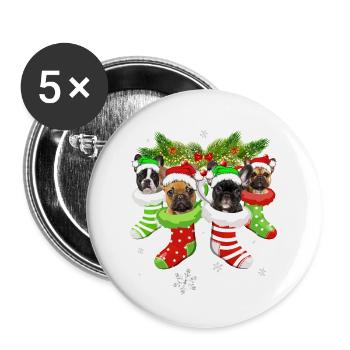 French Bulldog In Sock Christmas Santa Funny Dog - Buttons large 2.2'' (5-pack) - white