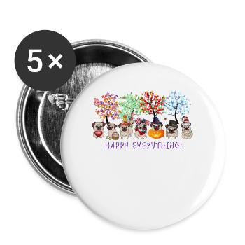 Happy Everything pug dog Seasons All Year Tree - Buttons large 2.2'' (5-pack) - white