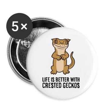 Crested Gecko Pet Life Is Better With Crested - Buttons large 2.2'' (5-pack) - white