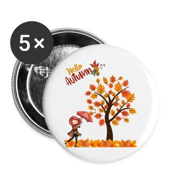 cute girl holding umbrella , hello autumn - Buttons large 2.2'' (5-pack) - white