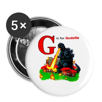G is For Godzila - Buttons large 2.2'' (5-pack) - white
