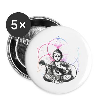 Buddha - Playing Guitar - Yoga Buddhist - Yogi - Buttons large 2.2'' (5-pack) - white