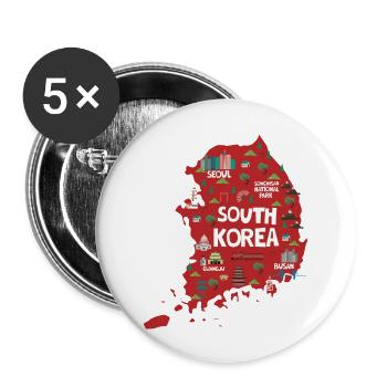 South Korea Illustrated Map - Buttons large 2.2'' (5-pack) - white