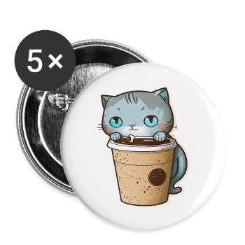 Coffee Rules Blue Eyes Cat - Buttons large 2.2'' (5-pack) - white