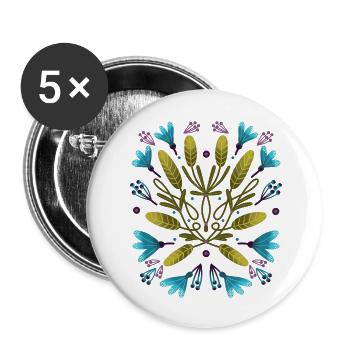 Khaki And Blue Flowers - Buttons large 2.2'' (5-pack) - white