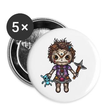 Voodoo Doll Girl With Her Doll and Poker - Buttons large 2.2'' (5-pack) - white