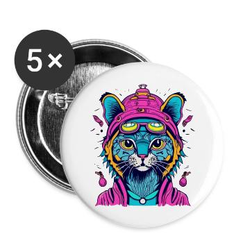 Light Blue Cat Wearing Pink Hoodie Doodle - Buttons large 2.2'' (5-pack) - white